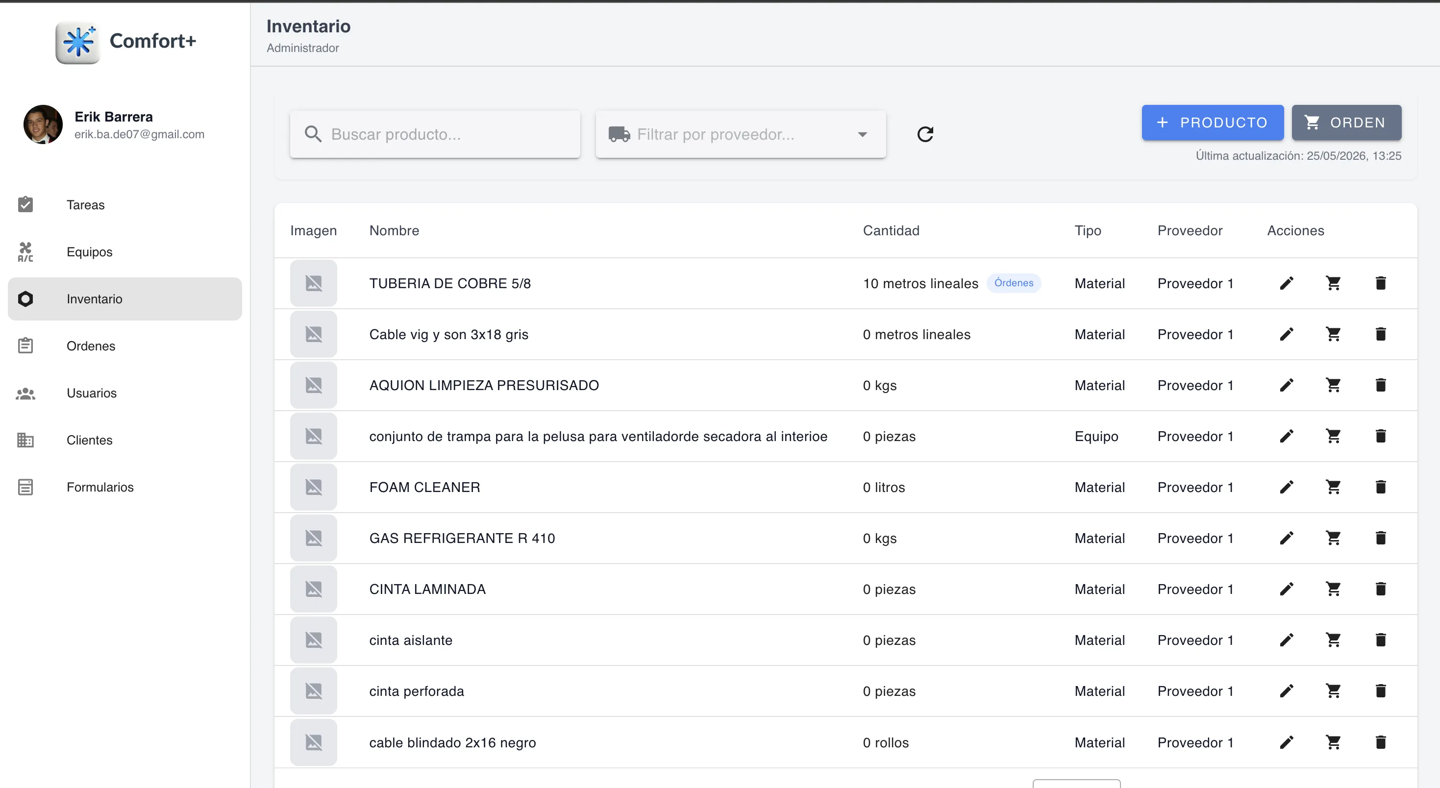 Comfort+ — CRM de inventario HVAC