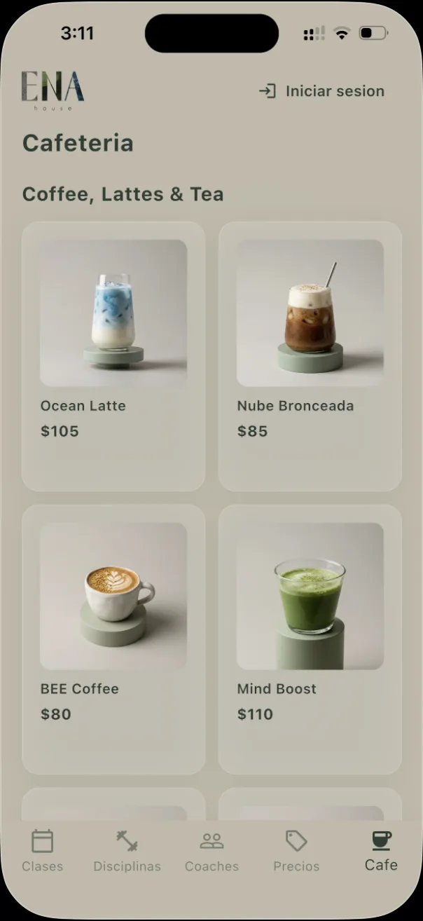 App ENA House — Cafetería