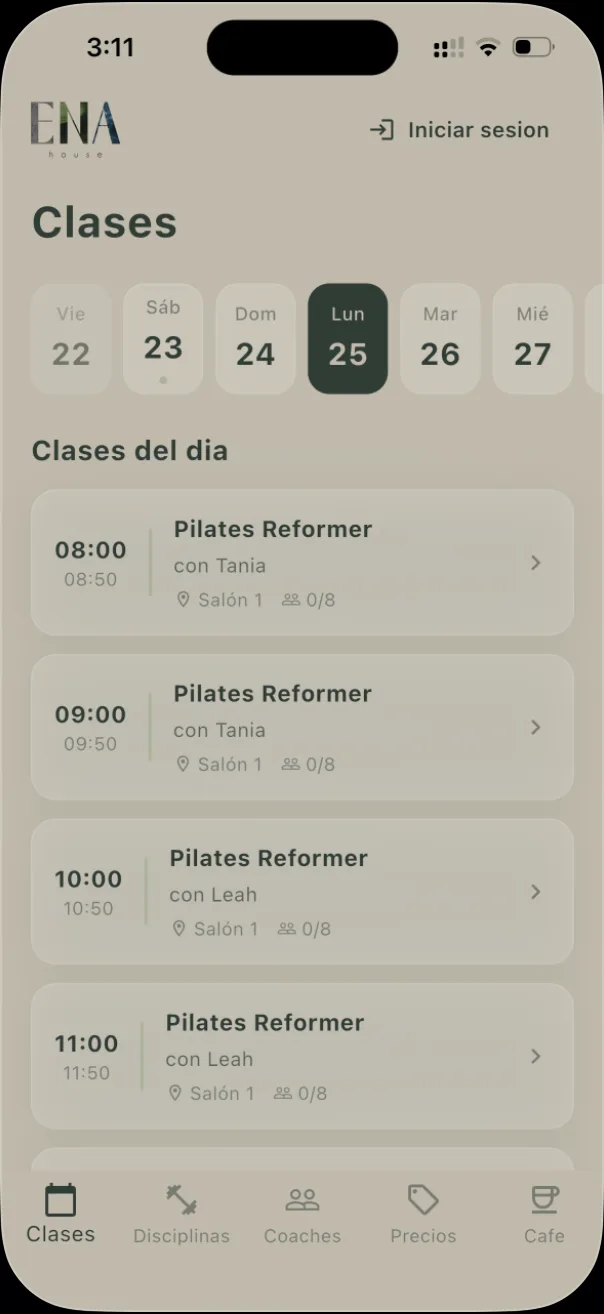 ENA House — Reserva de clases