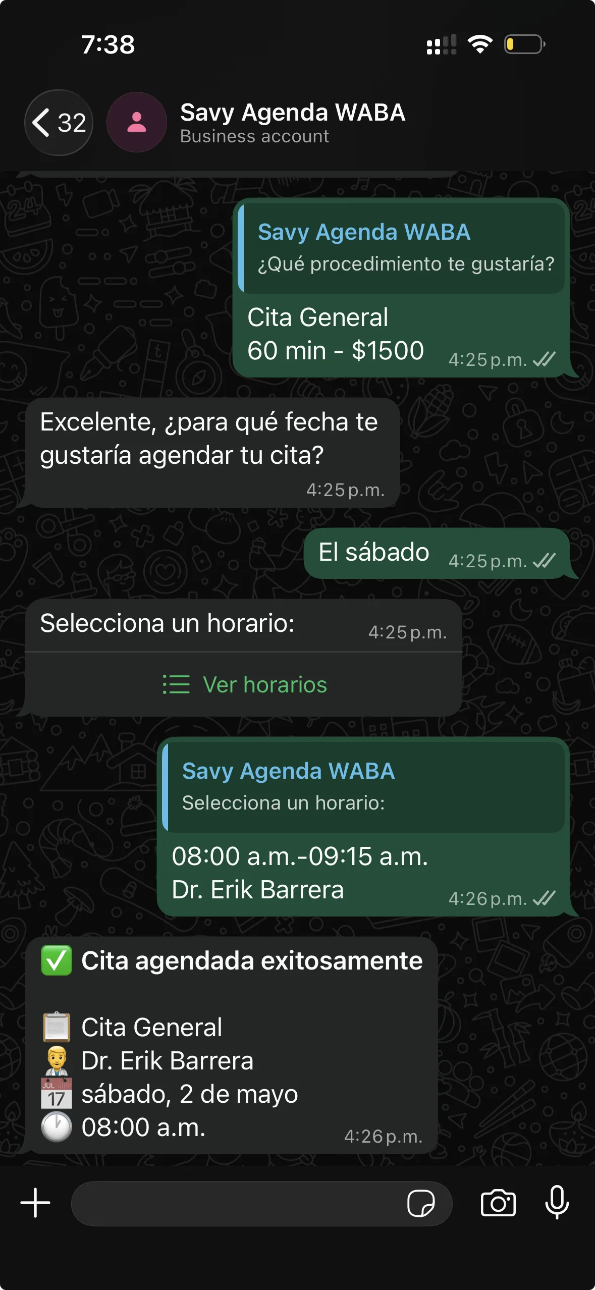 Savy Agenda — Chatbot WhatsApp agendando cita